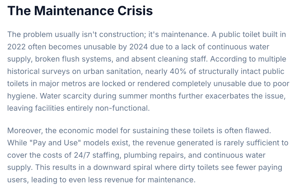Worn-out public toilet facility needing maintenance and repair